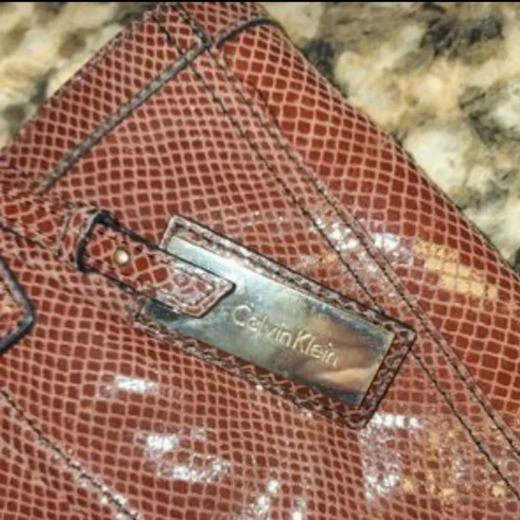 Calvin Klein Brown Snakeskin Python Print Leather Tote Handbag - Picture 3 of 3